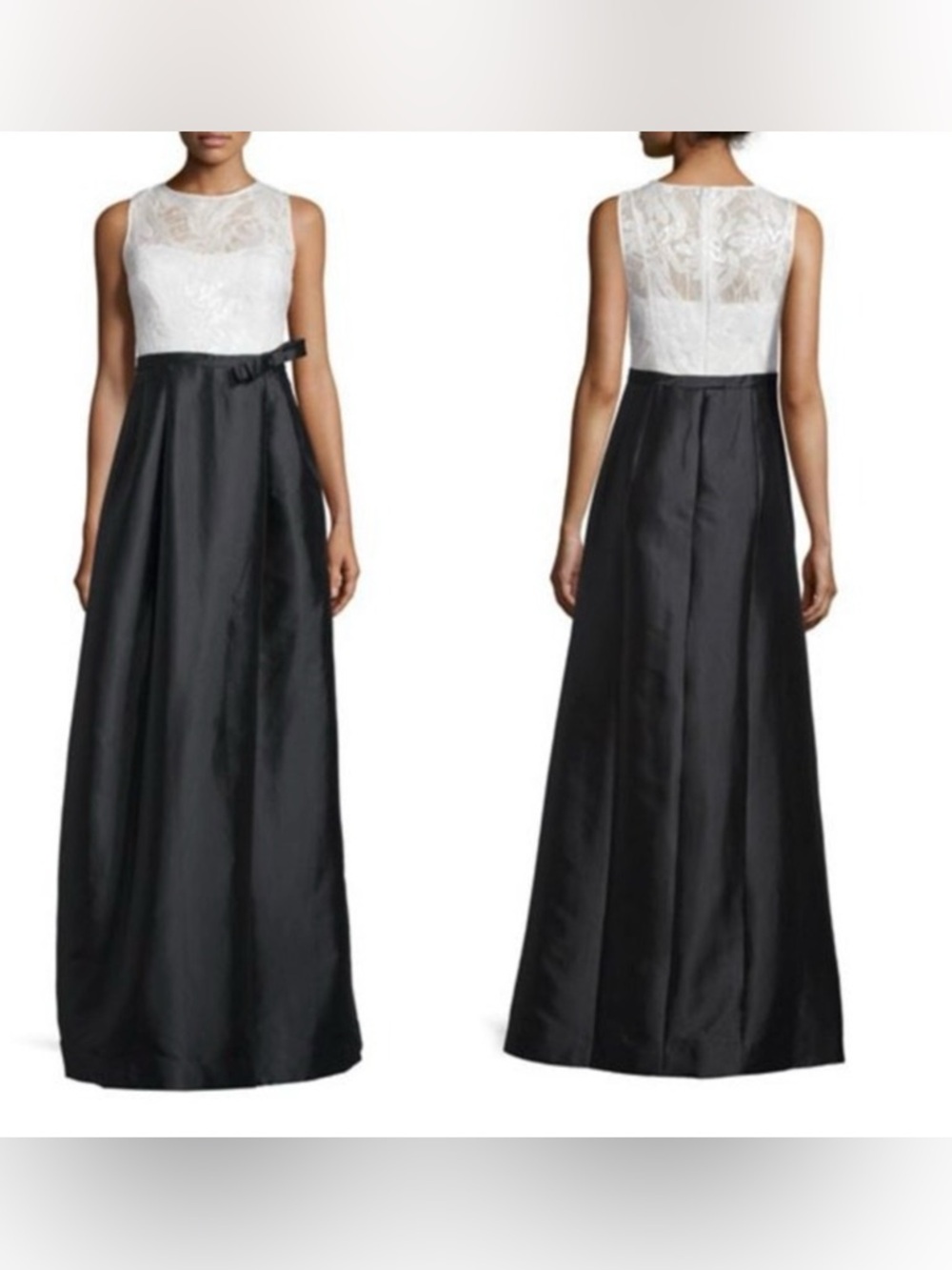 Teri Jon White Lace Sequin Bodice & Black Taffeta Skirt Gown - Size 14